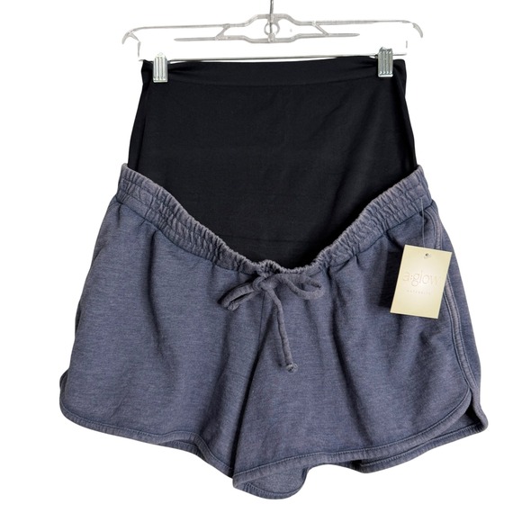 a:glow Pants - New A Glow Maternity Sweat Shorts Womens M Grey Lounge Pull On Full Belly Panel